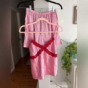 Jaclyn Smith Pink Pajama Set with Red Lace